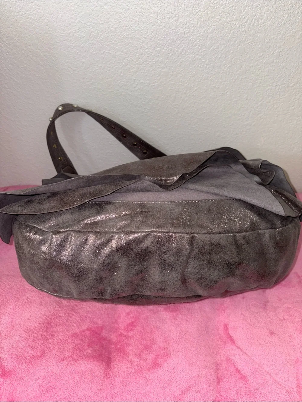 Betsey Johnson Metallic Hobo with Pearl-Embellished Strap